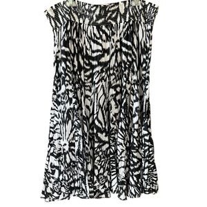 Avenue New w Tag 22-24 BlackWhite Abstract Crinkle 100% Cotton Pullon Midi Skirt